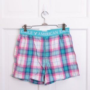 AEO Blue, Pink and White Pastel Plaid Boxer Shorts